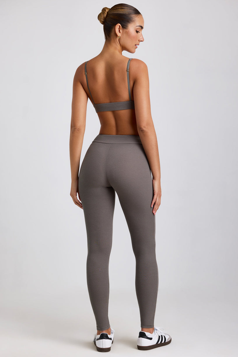 Petite Ribbed Modal High Waist Leggings in Grey - 2