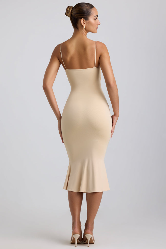 Slinky Jersey Ruched Cut-Out Midaxi Dress in Buttercream