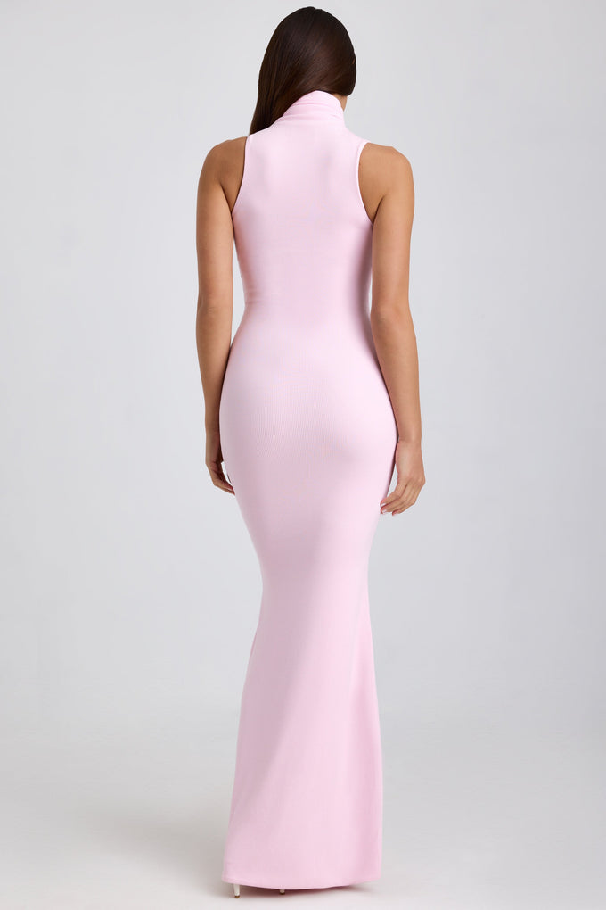 Ribbed Modal Turtleneck Maxi Dress in Blossom Pink