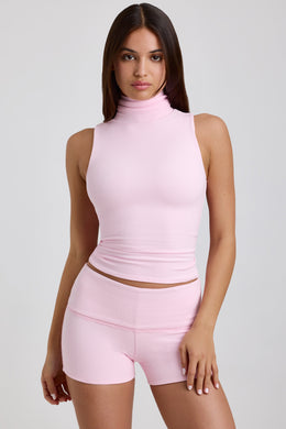 Ribbed Modal Turtleneck Tank Top in Blossom Pink