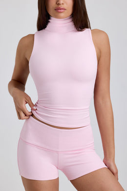 Ribbed Modal Turtleneck Tank Top in Blossom Pink
