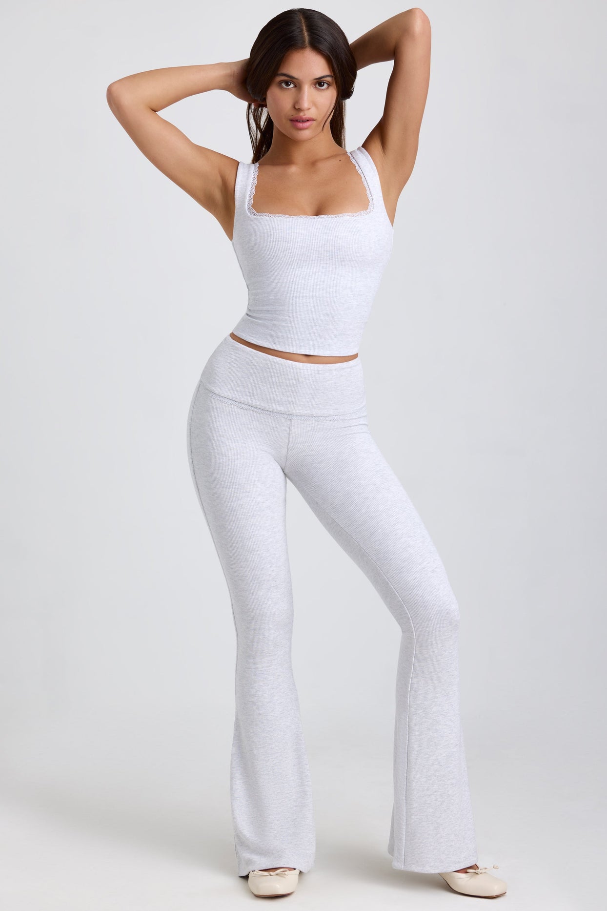 Open Back Cotton Tank Top and Flare Pants Set in Grey
