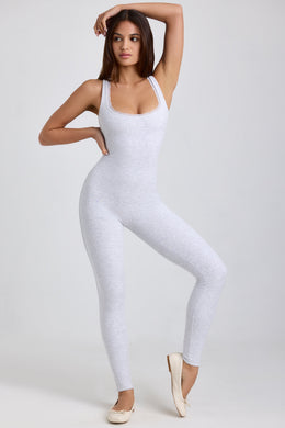 Tall Ribbed Modal Lace-Trim Jumpsuit in Grey