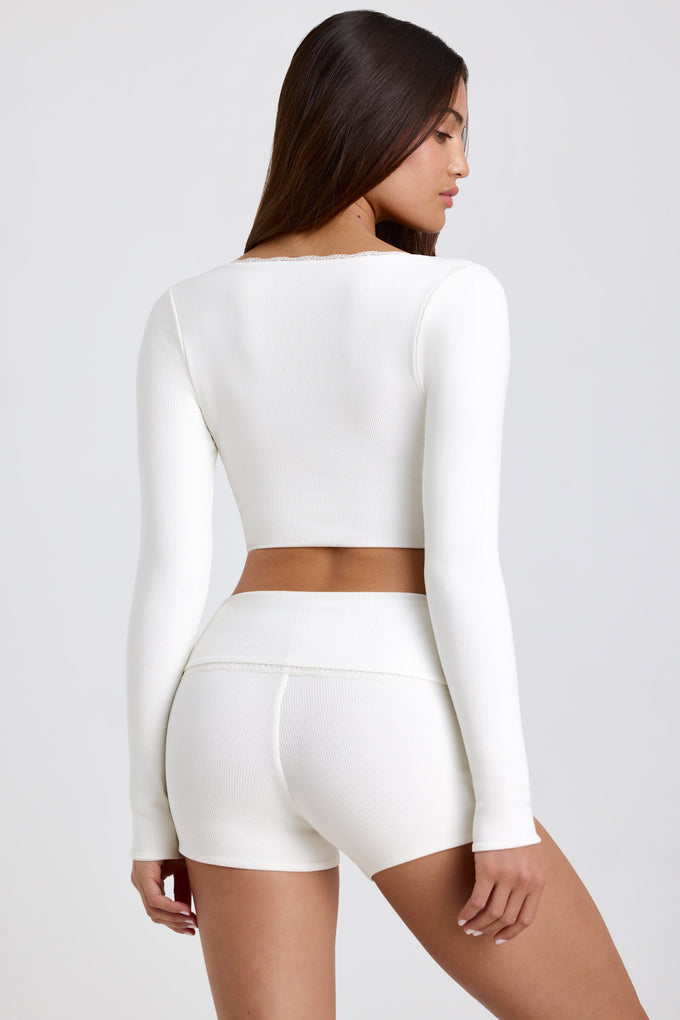 White Crop Tops, Inc Long Sleeved, Lace & Ribbed