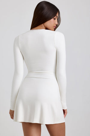 Ribbed Modal Lace-Trim Mini Dress in White - XXL | Oh Polly Ribbed Modal Lace-Trim Mini Dress in White - XXL | Oh Polly