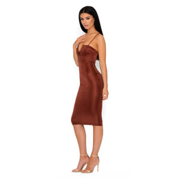 Deep & Bounds Structured Satin Midi Dress in Chocolate Brown