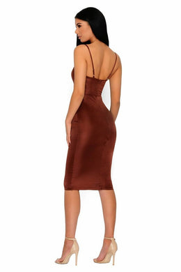 Deep & Bounds Structured Satin Midi Dress in Chocolate Brown