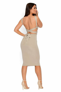 Bring It Back Double Layered Midi Dress in Stone