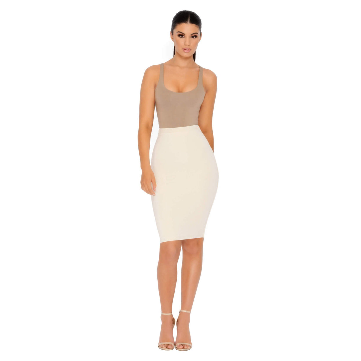 Number 1 Fit Double Layered Midi Skirt in Cream