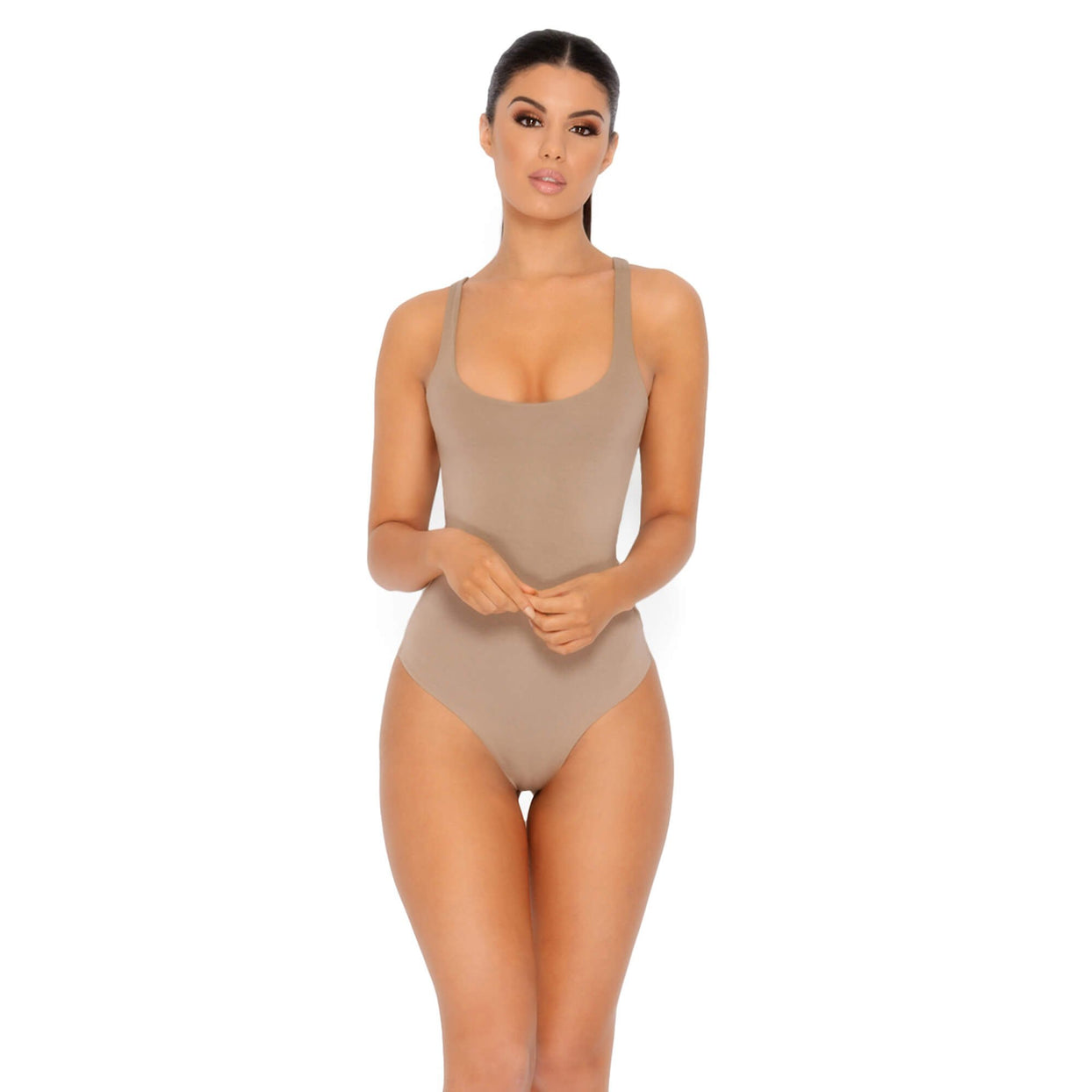 All Night Thong Double Layered Bodysuit in Mocha