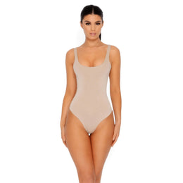 All Night Thong Double Layered Bodysuit in Stone