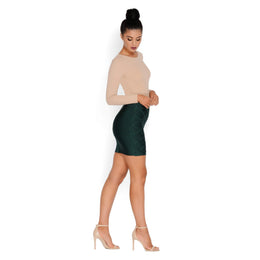 Ribbed Apart Bandage Mini Skirt in Emerald Green
