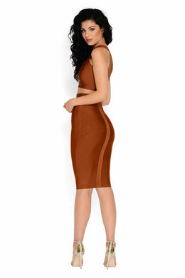 Smooth Over Bandage Midi Skirt in Tan