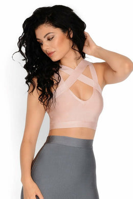 X Marks The Spot Bandage Crop Top in Blush