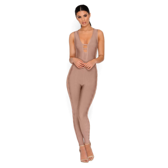 Goody Two Sides Bandage Jumpsuit in Ice Coffee
