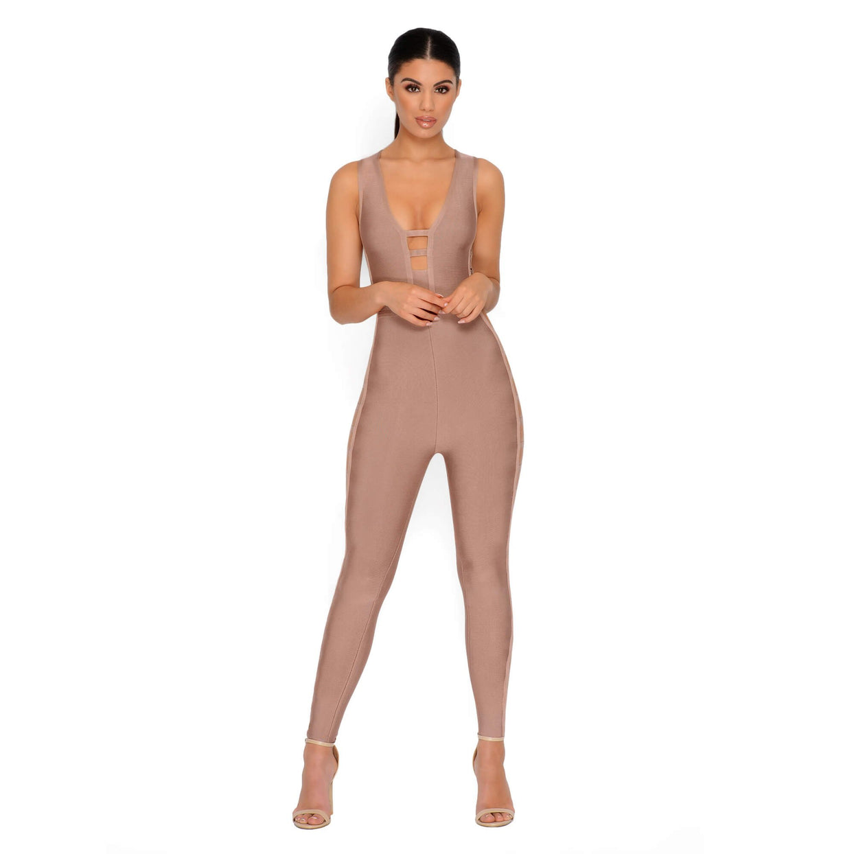 Goody Two Sides Bandage Jumpsuit in Ice Coffee