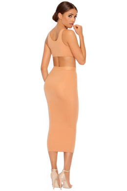 Slink About It Bodycon Midi Skirt in Apricot