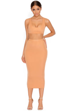 Slink About It Bodycon Midi Skirt in Apricot