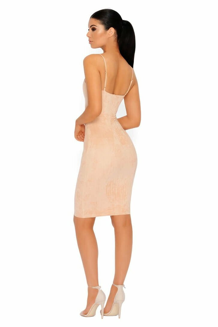 Throwing Suede Strappy Knee Length Dress in Camel