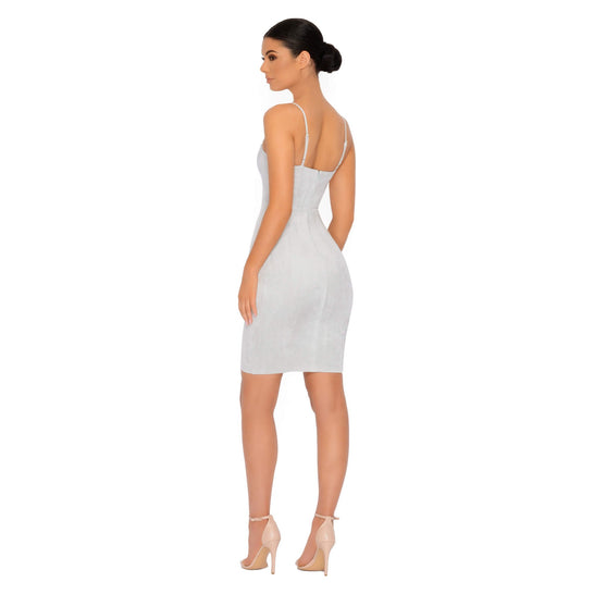 Throwing Suede Strappy Knee Length Dress in Pale Grey