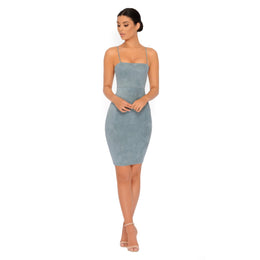 Throwing Suede Strappy Knee Length Dress in Teal