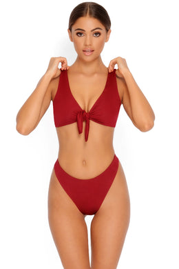 Forget Me Knot High Rise Bikini Bottoms in Red
