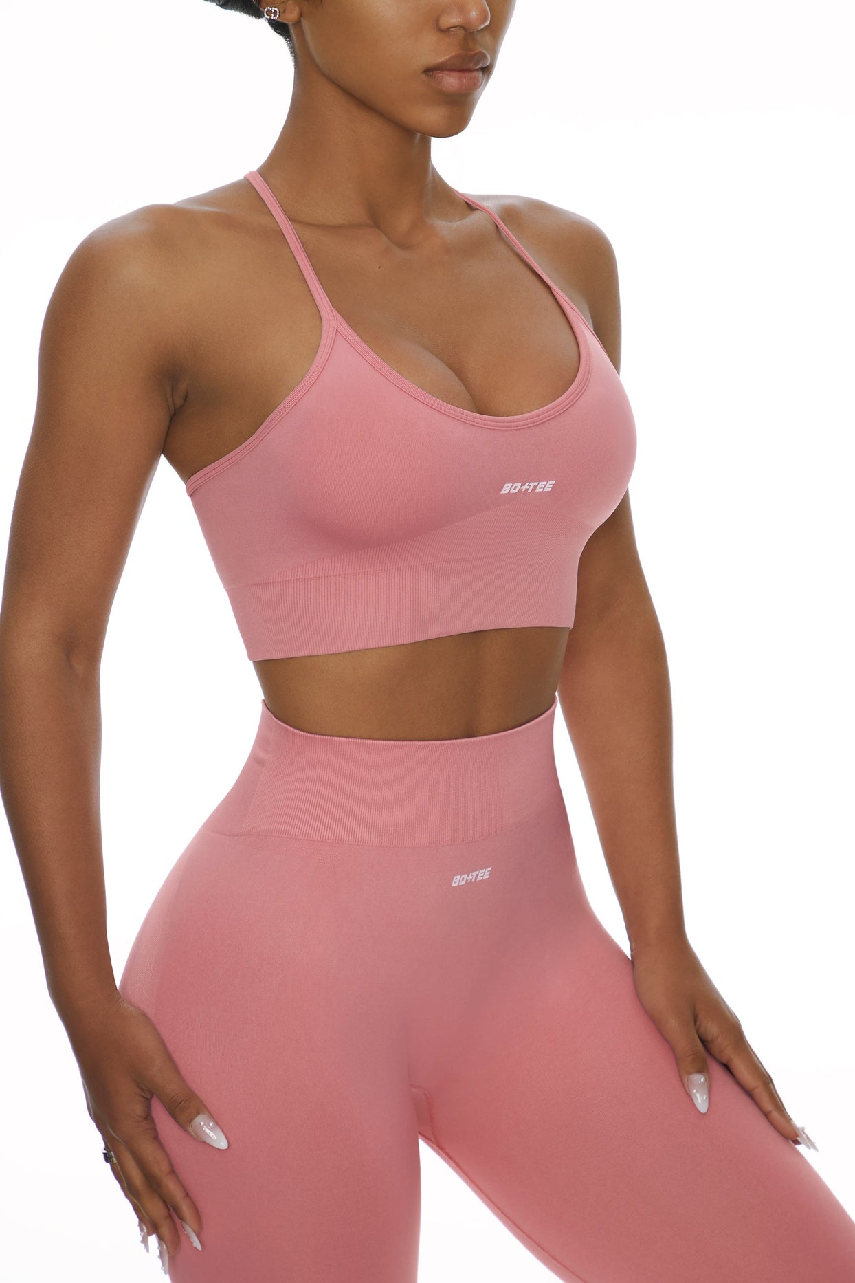 Bo + Tee 4 6 Sports Bra Pink Halter Padded Support Gym Training