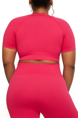 Short Sleeve Crop Top in Hot Pink