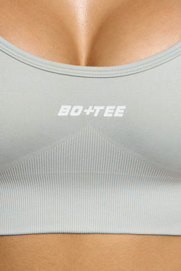 Close up of Seamless Strappy Sports Bra in Grey
