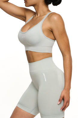 Side view of Seamless Strappy Sports Bra in Grey