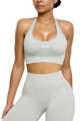 Front view of Halter Neck Sports Bra in Grey