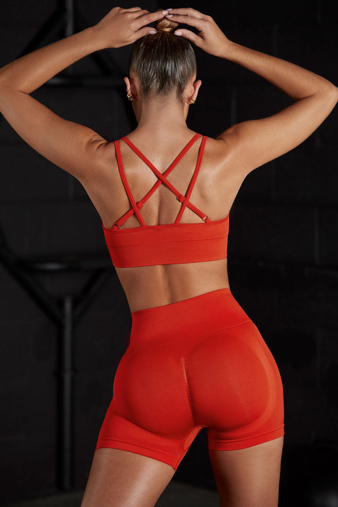Seamless Strappy Sports Bra in Red