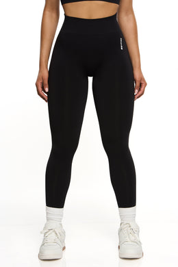 Front view of black high waisted sports leggings