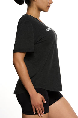 Side view of rest day oversized t shirt in black