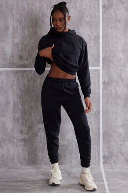 High Waist Cuffed Joggers in Washed Black