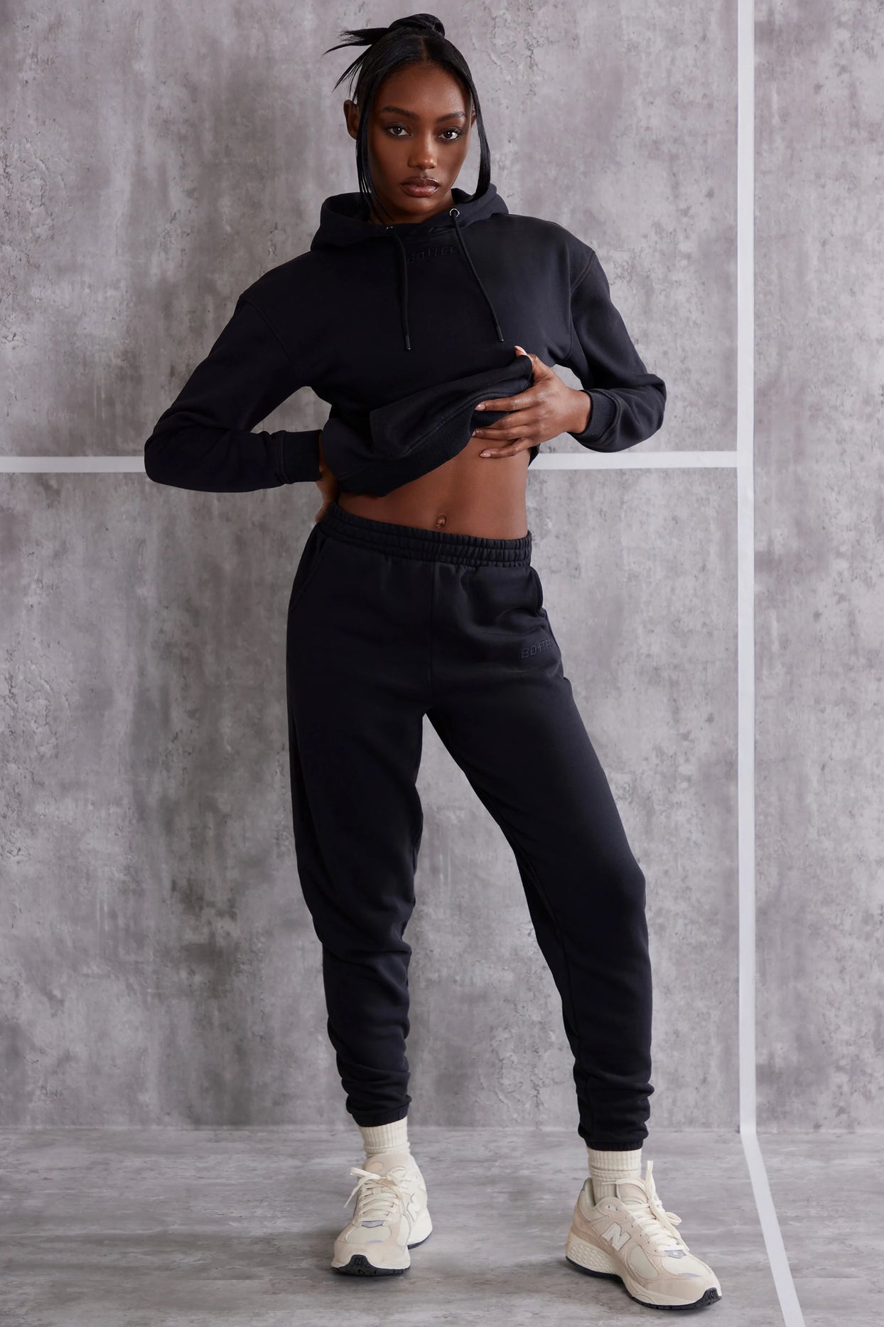 Petite High Waist Cuffed Joggers in Washed Black