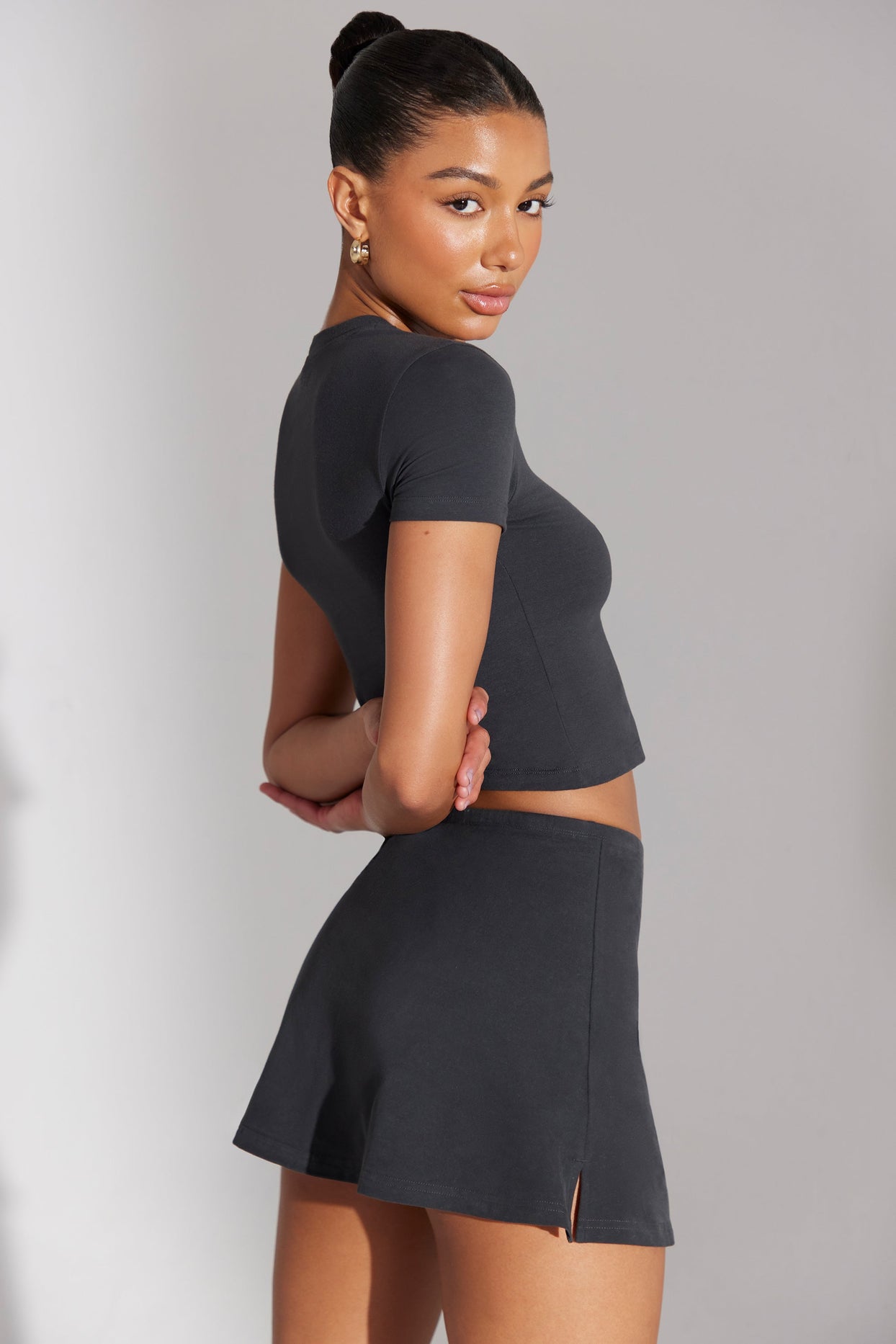 Foundation A-Line Mini Skort in Washed Black | Oh Polly