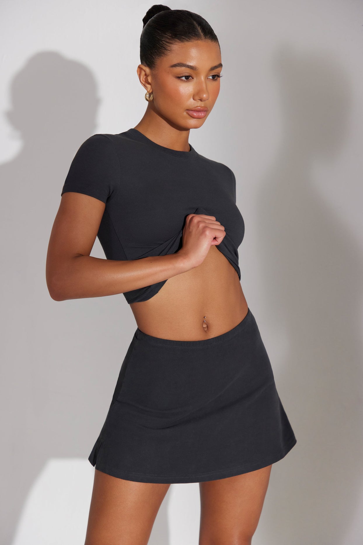 Foundation A-Line Mini Skort in Washed Black | Oh Polly