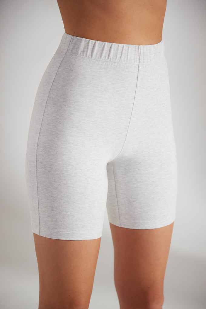 Shorts moteros de algodón suave en gris jaspeado