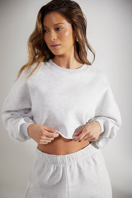 Cropped Oversized Sweatshirt in Heather Grey