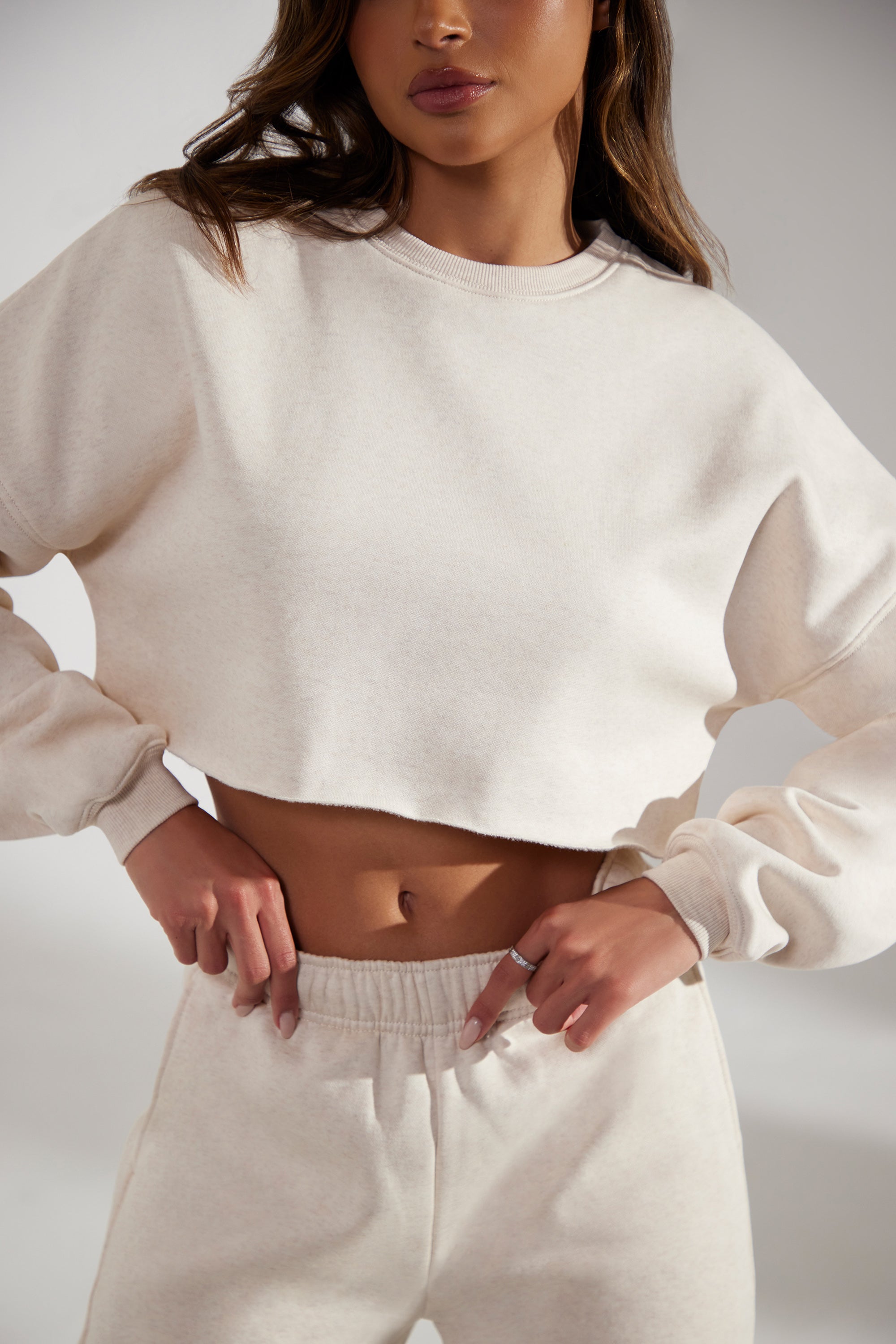 Fundamental Cropped Crew Neck Sweatshirt in Heather Grey Oh Polly