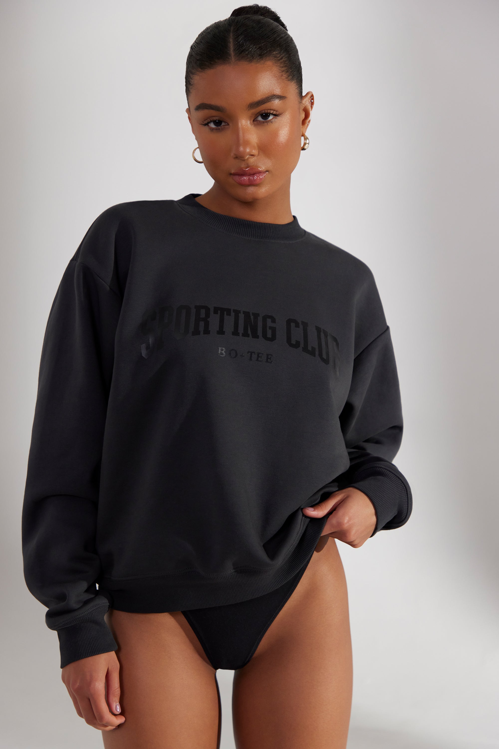 Black oversized crew neck sweater new arrivals