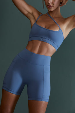 Asymmetric Neckline Sports Bra in Blue