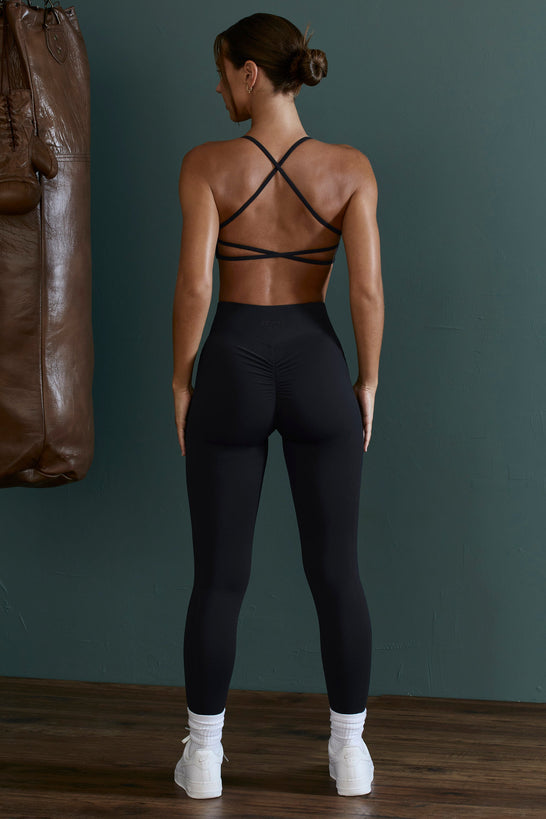 Petite cintura alta envoltório sobre leggings em preto