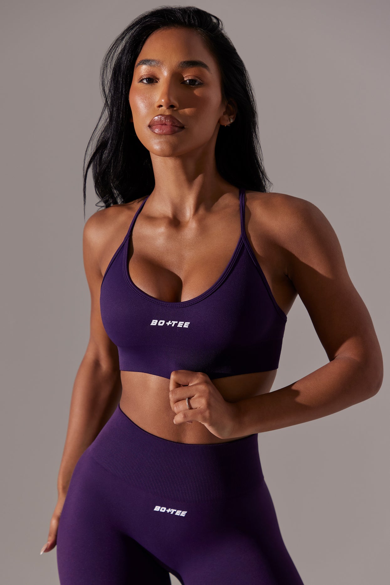 Pop of Color High Neck Sports Bra - Muted Purple - K-POW Nutrition