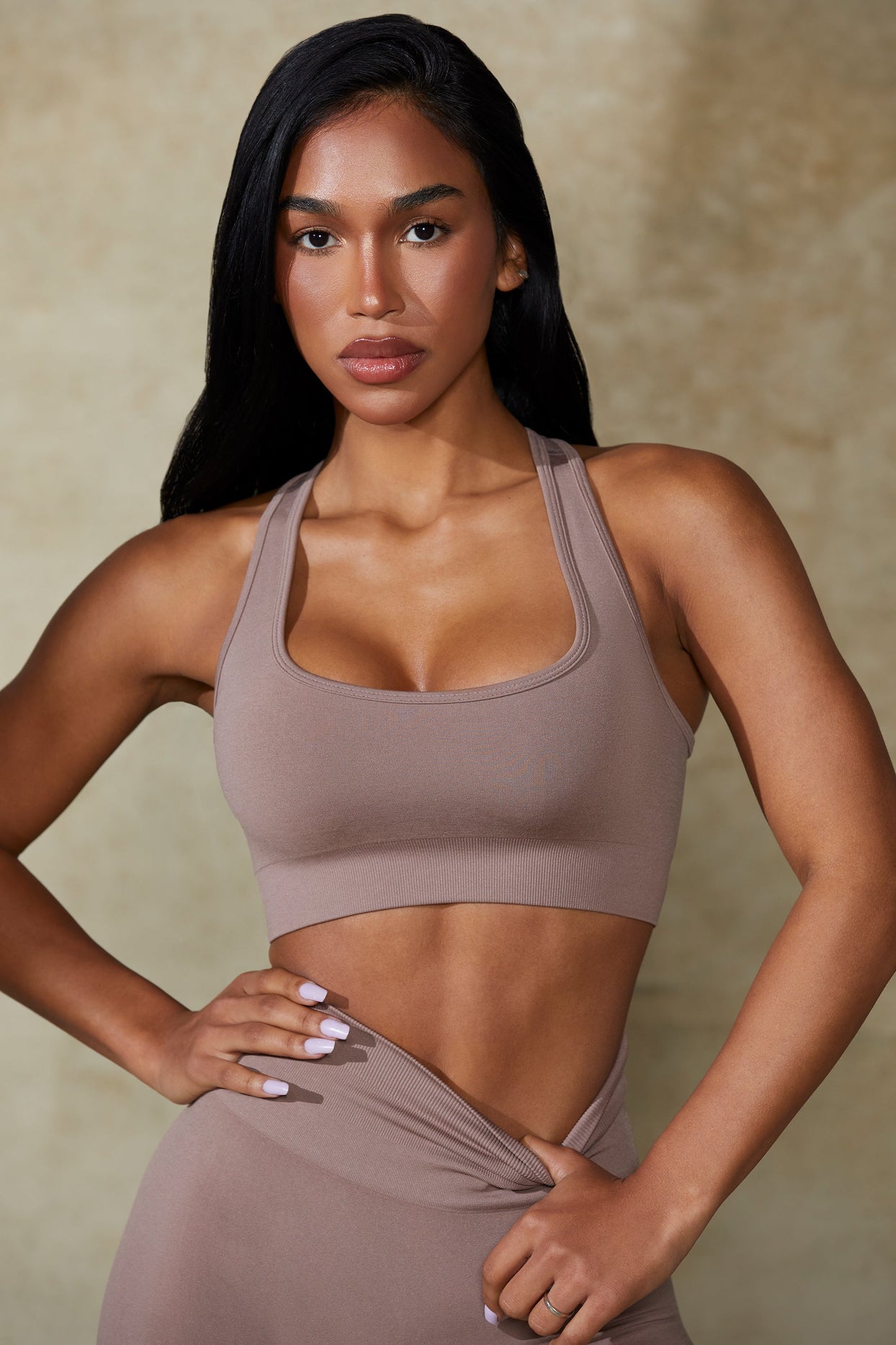 Mindset Cut Out Define Luxe Sports Bra in Dusty Lilac