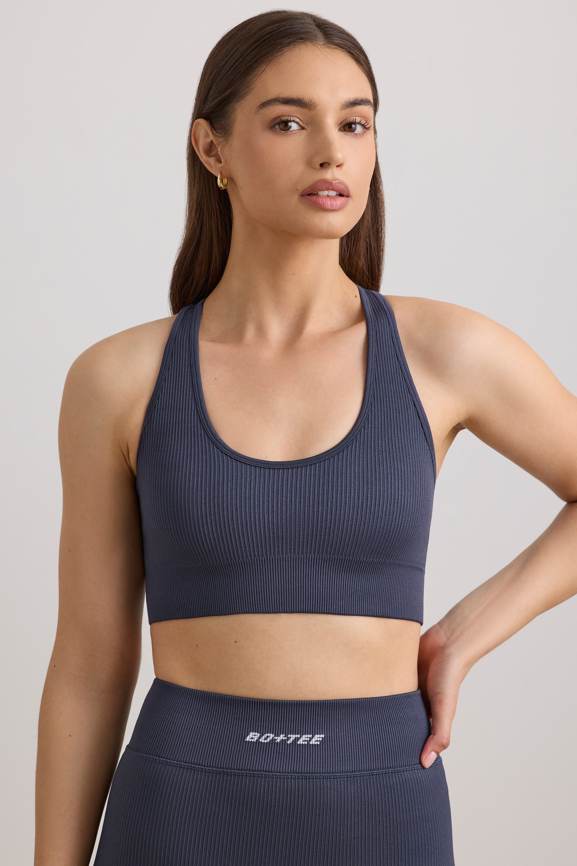 FlexiRib Wide Strap Sports Bra in Slate