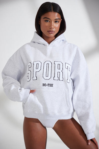 Varsity Oversized Hooded Sweatshirt in Heather Grey | Oh Polly