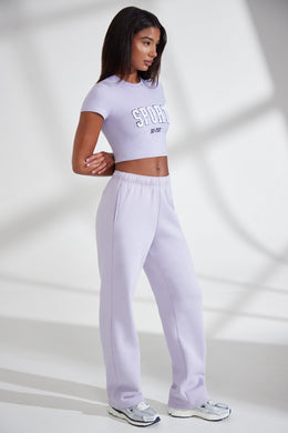 Petite Wide Leg Embroidered Back Joggers in Lavender