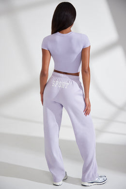 Petite Wide Leg Embroidered Back Joggers in Lavender